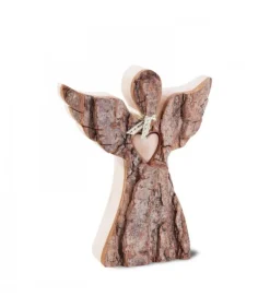 Ange De Noël En Bois, Avec Coeur Et Echarpe, 12 Cm