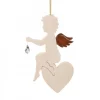 Ange En Bois D'Erable Avec Un Cristal Swarovski Assis Sur Un Coeur