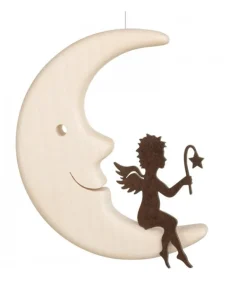 Ange Metal Assis Sur Une Lune, 12 Cm