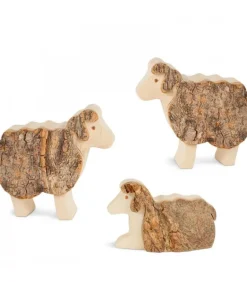 Animaux En Bois Pour Crèche De Noël, Trois Moutons 5 Cm