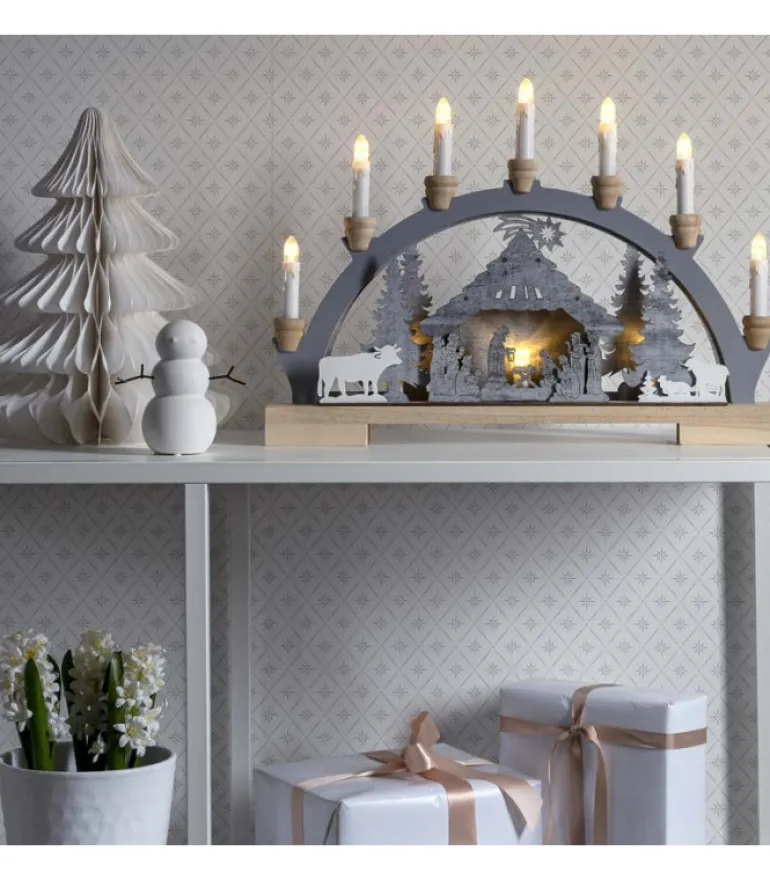 Arche Lumineuse Led En Bois Avec Crèche De Noël, 7 Lampes, 45 Cm