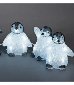 Bebes Pingouins Lumineux Led En Acrylique, 12,5 Cm