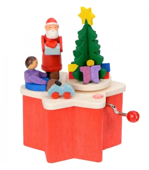 Boite A Musique A Manivelle Rouge, Père Noël Et Enfant