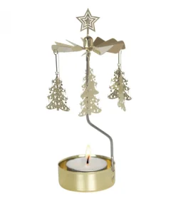 Bougeoir Carrousel Sapins De Noël Dores