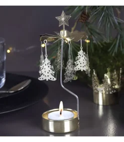 Bougeoir Carrousel Sapins De Noël Dores