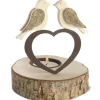 Bougeoir En Bois, 2 Oiseaux Sur Un Coeur, 13 Cm