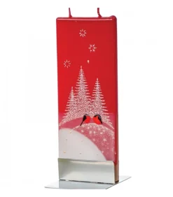 Bougie Décorative Bouvreuils Et Sapins Enneiges