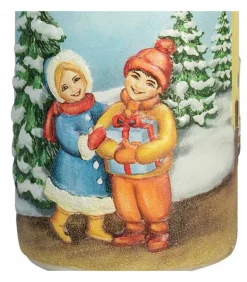 Bougie Décorative De Noël, Motif Vintage Enfant Et Village