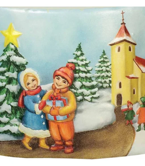 Bougie De Noël Vintage Scene Enfant Et Village