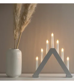 Chandelier En Bois Scandinave, Laque Gris Mat, 7 Ampoules