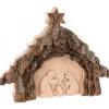 Crèche De Noël 13 Cm, Taillee Dans Une Ecorce De Bois, Motif Etable