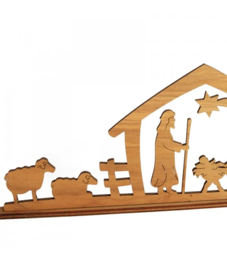Crèche De Noël Diorama En Bois D'Olivier, 8 Cm