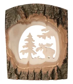 Déco Bois En Ecorce, Motif Elan Dans La Foret, 18 Cm