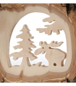 Déco Bois En Ecorce, Motif Elan Dans La Foret, 18 Cm