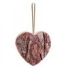Déco De Noël, Coeur En Bois A Suspendre A Ruban Dore, 9 Cm