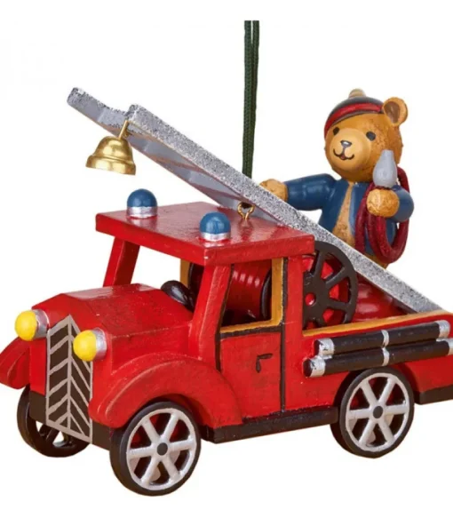 Déco Sapin Vintage, Ourson Sur Voiture De Pompier