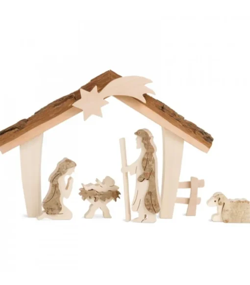 Etable De Bethleem Avec Figurines En Ecorce, 12,5 Cm