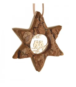 Etoile En Bois, Motif Cisele Hiboux, 7 Cm