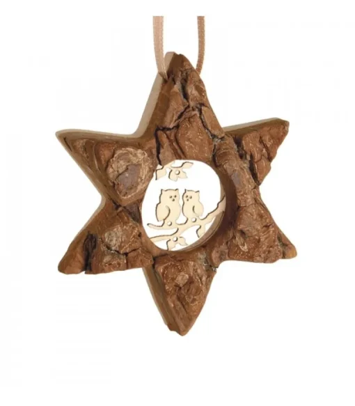 Etoile En Bois, Motif Cisele Hiboux, 7 Cm
