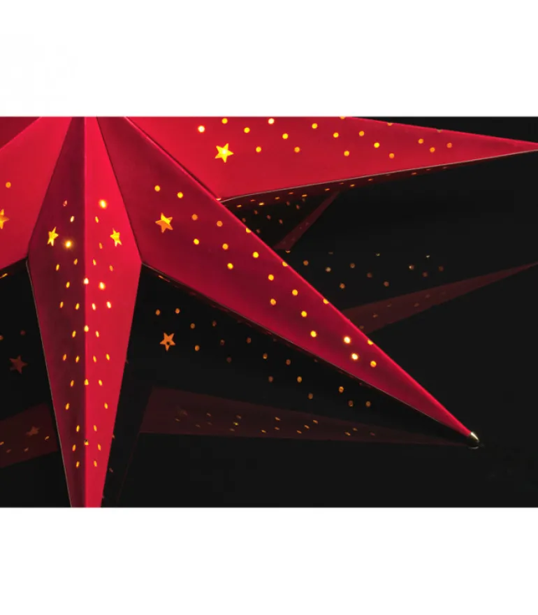 Etoile Lumineuse 7 Branches En Papier Velours Rouge A Suspendre, 60 Cm