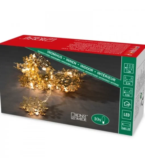 Guirlande Lumineuse Décorative A Led, Flocons De Neige Metalliques Dores