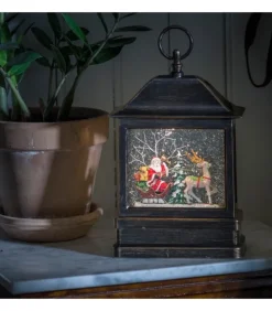 Lanterne À Neige A Led Avec Père Noël Dans Son Traineau, 25 Cm