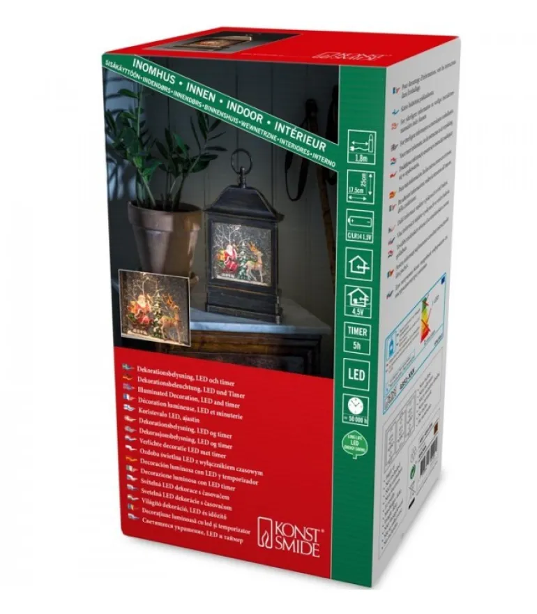 Lanterne À Neige A Led Avec Père Noël Dans Son Traineau, 25 Cm