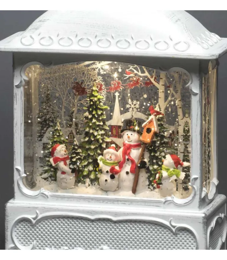 Lanterne De Noël Blanche, 4 Bonshommes De Neige Avec Oiseaux