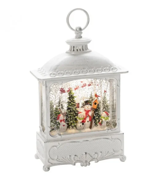 Lanterne De Noël Blanche, 4 Bonshommes De Neige Avec Oiseaux