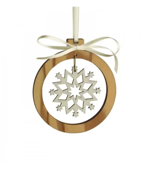 Pendentif En Bois D'Olivier Motif Cristal De Neige N°3