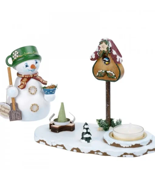 Personnage Porte Encens Bonhomme De Neige Avec Bougeoir