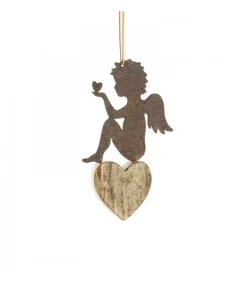 Petit Ange En Metal A Suspendre Et Coeur Dans La Main