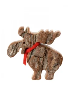 Petit Elan En Bois Avec Noeud Rouge 8 Cm