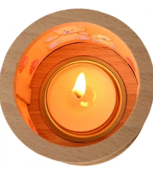 Petit Photophore En Bois, Famille Oursons