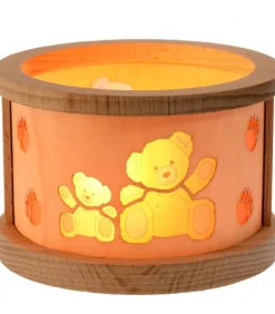 Petit Photophore En Bois, Famille Oursons