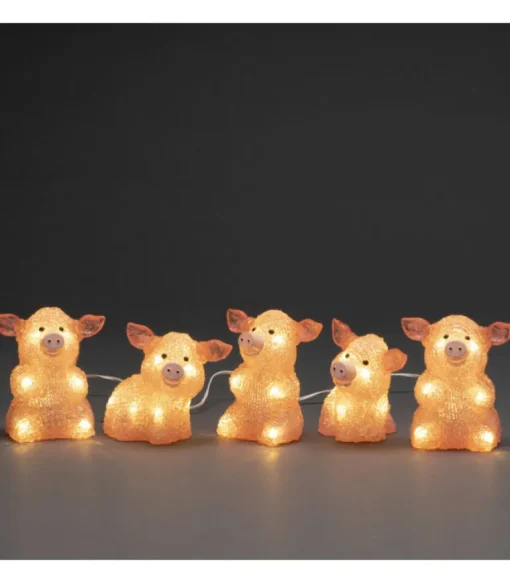 Petits Cochons Roses Lumineux En Acrylique Led 12,5 Cm, Lot De 5