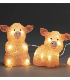 Petits Cochons Roses Lumineux En Acrylique Led 12,5 Cm, Lot De 5