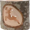 Photophore En Bois Avec 2 Motifs En Bois Cisele, Renne
