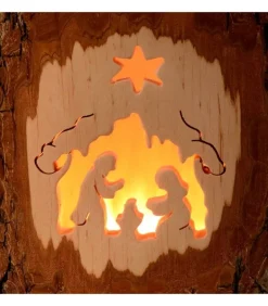 Photophore En Bois Cisele, Crèche De Noël Et Etoile