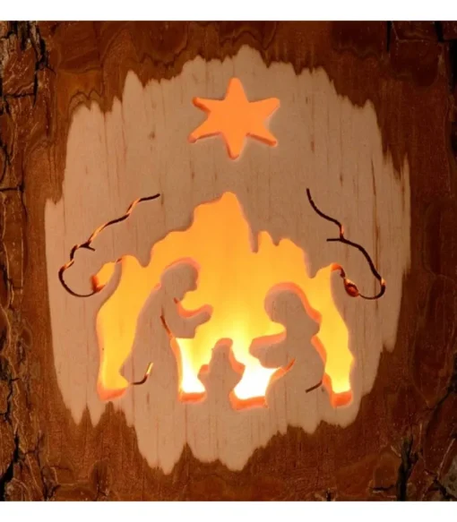 Photophore En Bois Cisele, Crèche De Noël Et Etoile