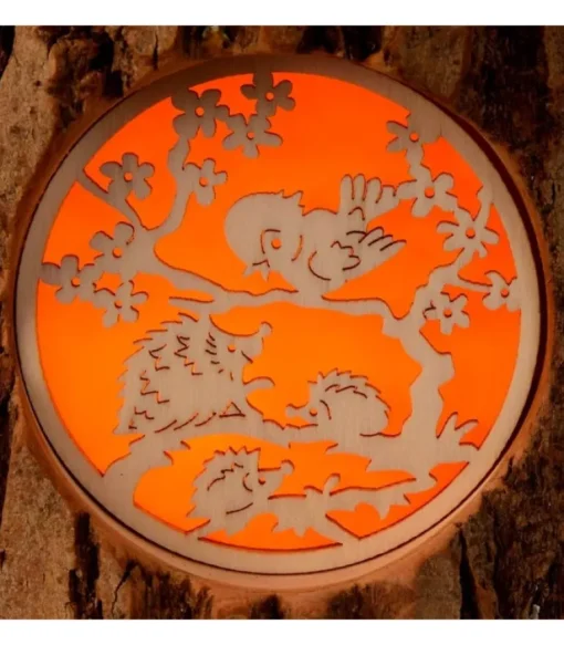 Photophore En Rondin De Bois, Avec 3 Motifs, Ecureuil, Chat Et Oiseaux
