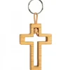 Porte Clef En Bois De Cerisier Avec Croix Découpee, 5 Cm