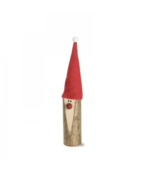 Père Noël En Bois Avec Nez Rouge Et Bonnet En Feutre, 10 Cm