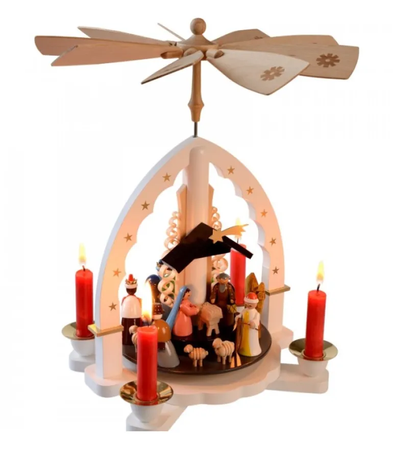 Pyramide Allemande Avec Crèche De Noël Blanche