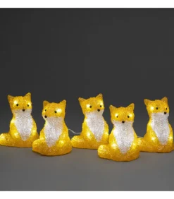 Renards Lumineux Acryliques Led Assis, Lot De 5, 12 Cm
