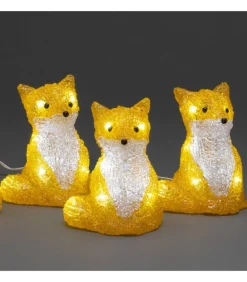 Renards Lumineux Acryliques Led Assis, Lot De 5, 12 Cm