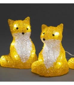 Renards Lumineux Acryliques Led Assis, Lot De 5, 12 Cm
